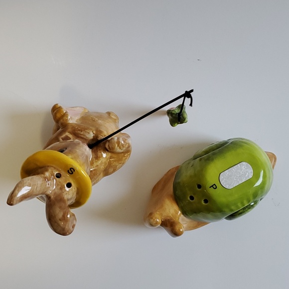 Pier 1 Rabbit on Snail Salt and Pepper Shakers. Rabbit Fishing on Snails Back - Picture 5 of 5